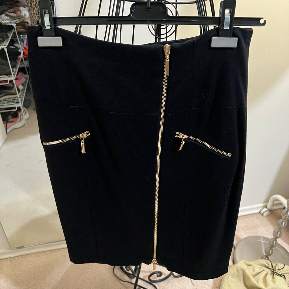 Cynthia Steffe Black Pencil Skirt with Gold Zippers